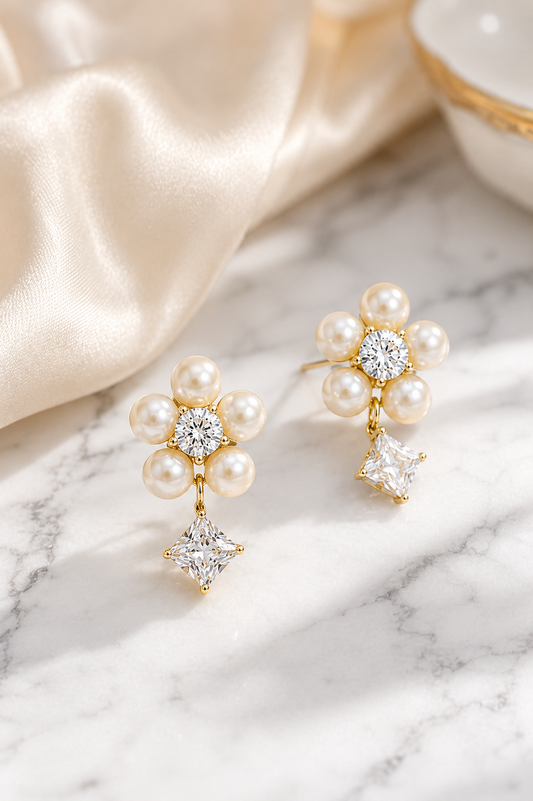 Pearl Princess-Cut Earrings