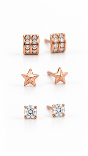 Double Row, Star & Solitaire Stud Earrings Set - Aaryahi Silver jewellery product photo
