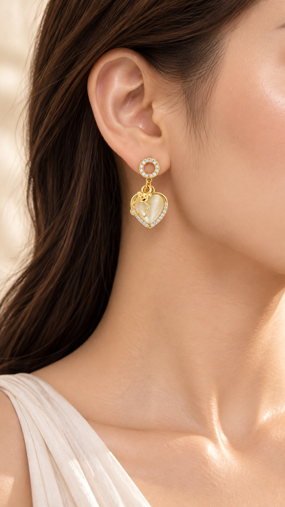 Gold Heart Teddy Earrings