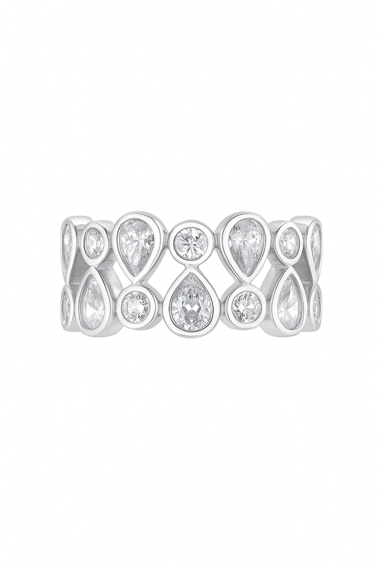 Luxury 925 Silver Designer Zircon Cluster Ring for Women – Stylish Wide Band Finger Ring for Party & Festive Wear