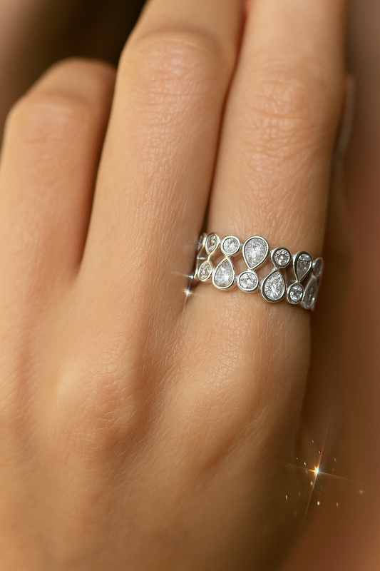 Luxury 925 Silver Designer Zircon Cluster Ring for Women – Stylish Wide Band Finger Ring for Party & Festive Wear