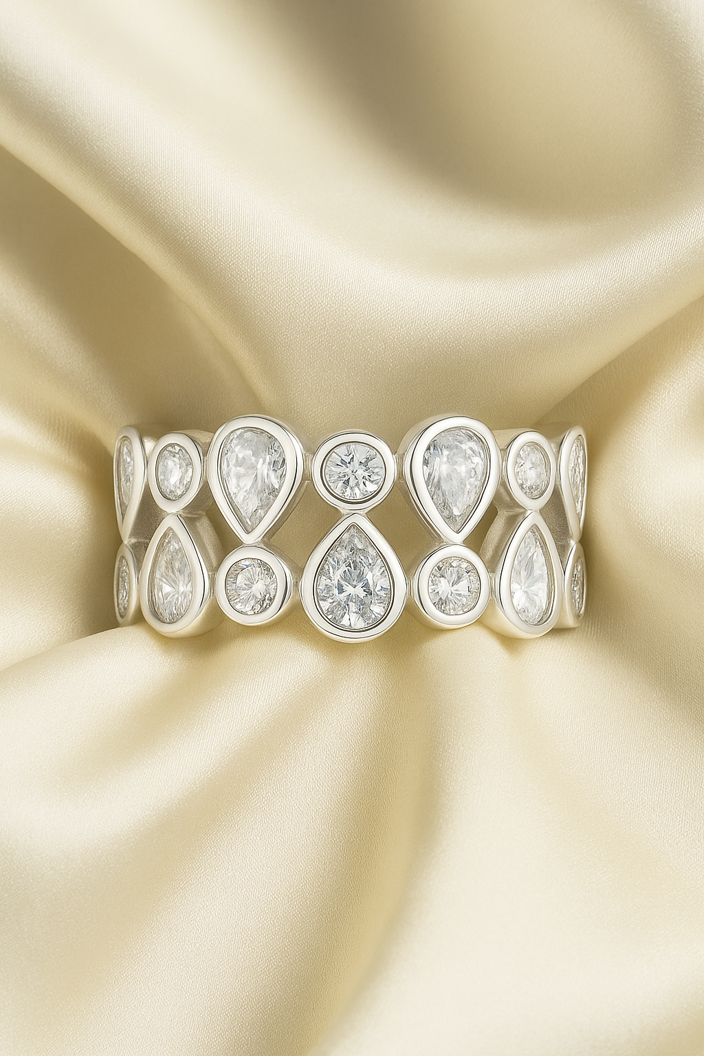 Luxury 925 Silver Designer Zircon Cluster Ring for Women – Stylish Wide Band Finger Ring for Party & Festive Wear