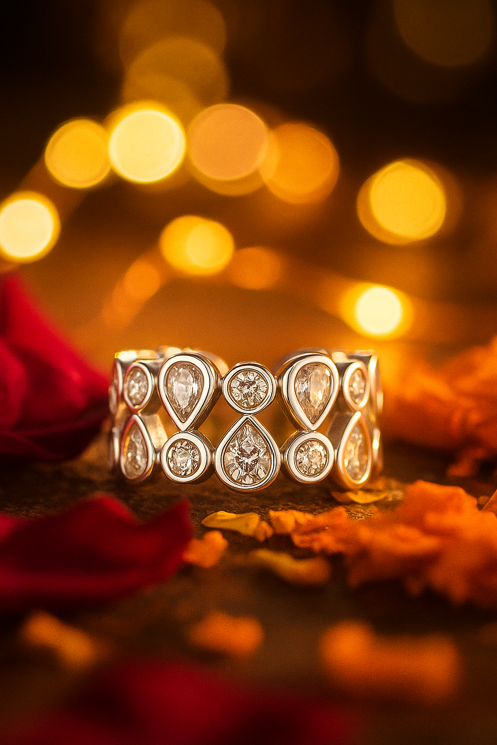 Luxury 925 Silver Designer Zircon Cluster Ring for Women – Stylish Wide Band Finger Ring for Party & Festive Wear