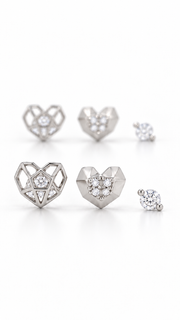 Geometric Heart Heart & Solitaire Earrings Set - Aaryahi Silver jewellery product photo