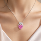Elegant Silver Pink Heart Floral Pendant Necklace