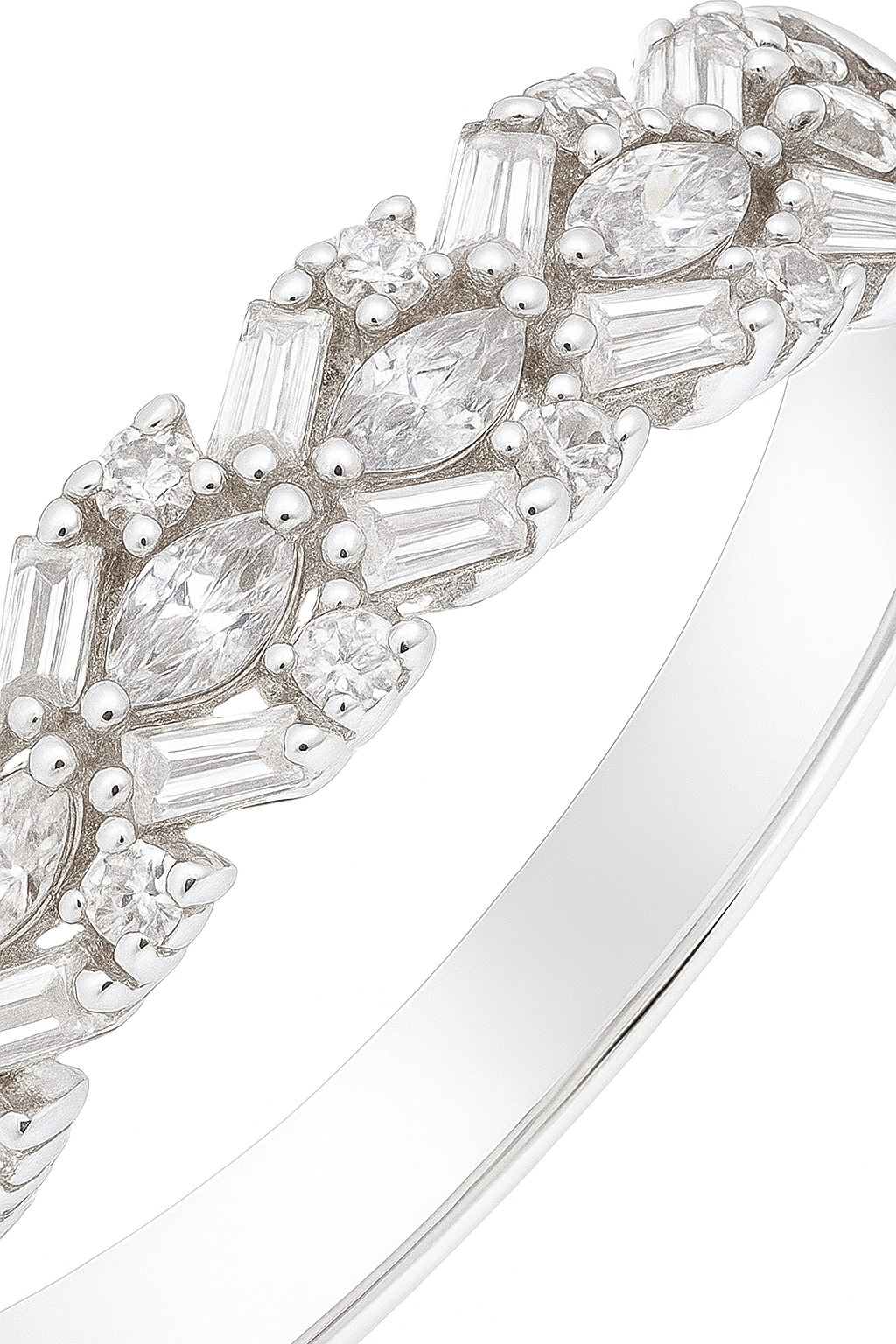 Elegant 925 Silver Baguette & Marquise Zircon Ring for Women – Designer Finger Ring for Party & Festive Wear