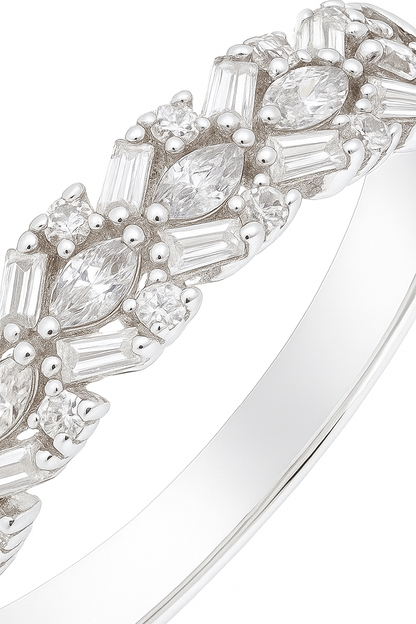 Elegant 925 Silver Baguette & Marquise Zircon Ring for Women – Designer Finger Ring for Party & Festive Wear