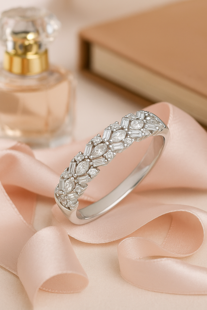 Elegant 925 Silver Baguette & Marquise Zircon Ring for Women – Designer Finger Ring for Party & Festive Wear