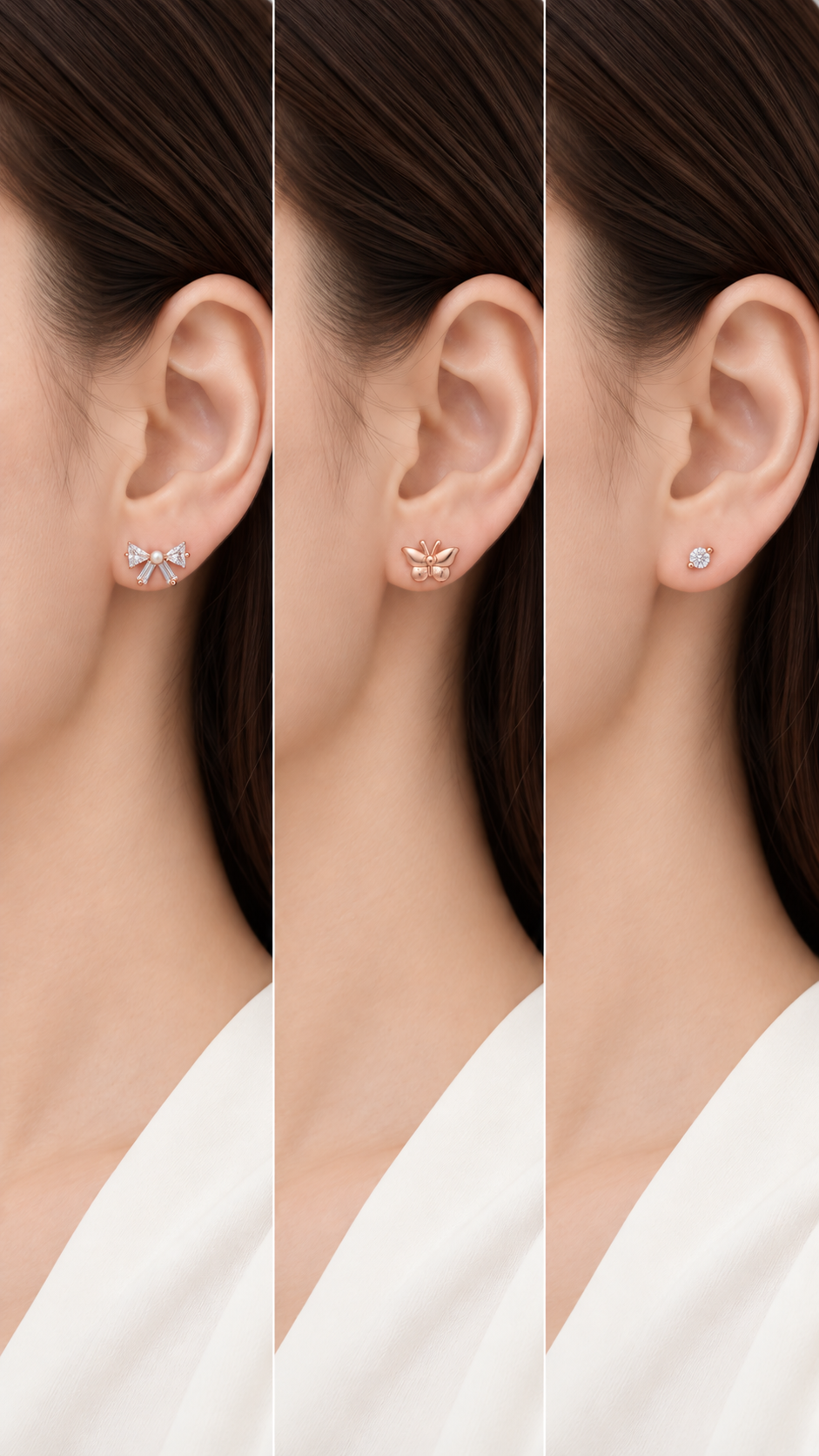 Bow, Butterfly & Solitaire Stud Earrings Set - Aaryahi Silver jewellery product photo