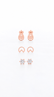 Pineapple, Geometric & Solitaire Stud Earrings Set - Aaryahi Silver jewellery product photo