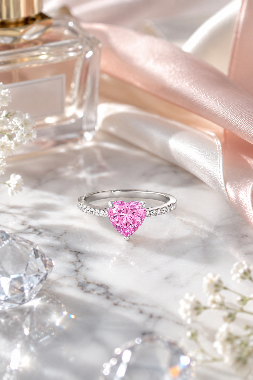 Pink Heart Solitaire Ring