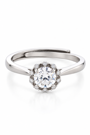 Silver CZ Round Halo Adjustable Ring