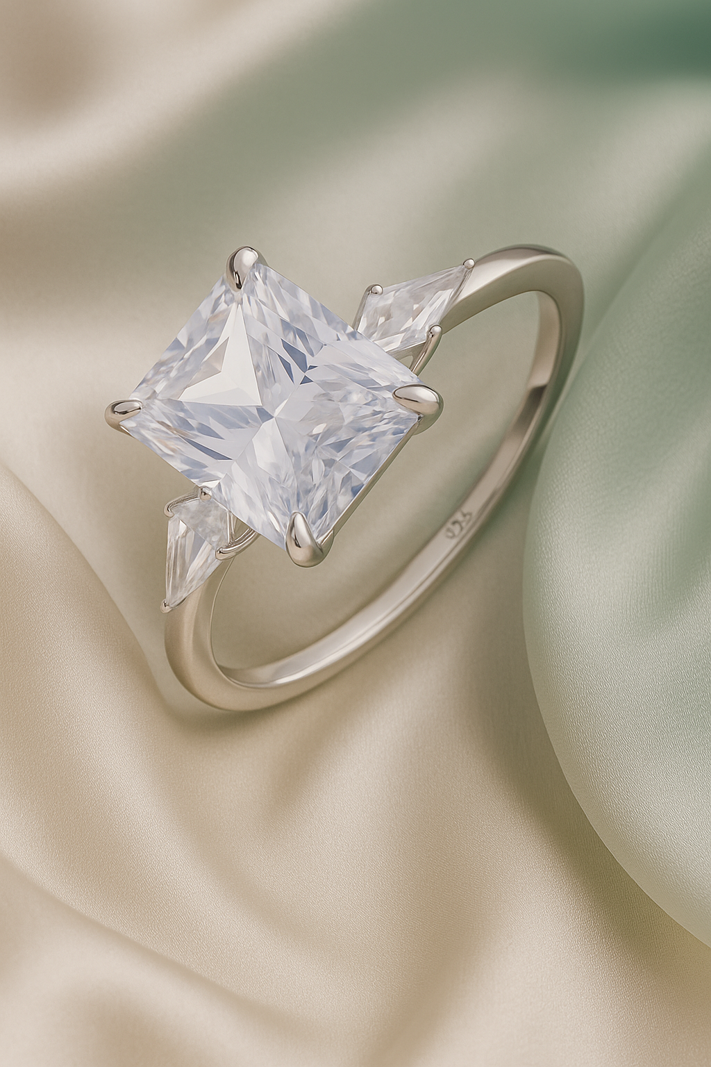 Elegant 925 Silver Princess Cut Solitaire Zircon Ring for Women – Classic Engagement & Party Wear Finger Ring