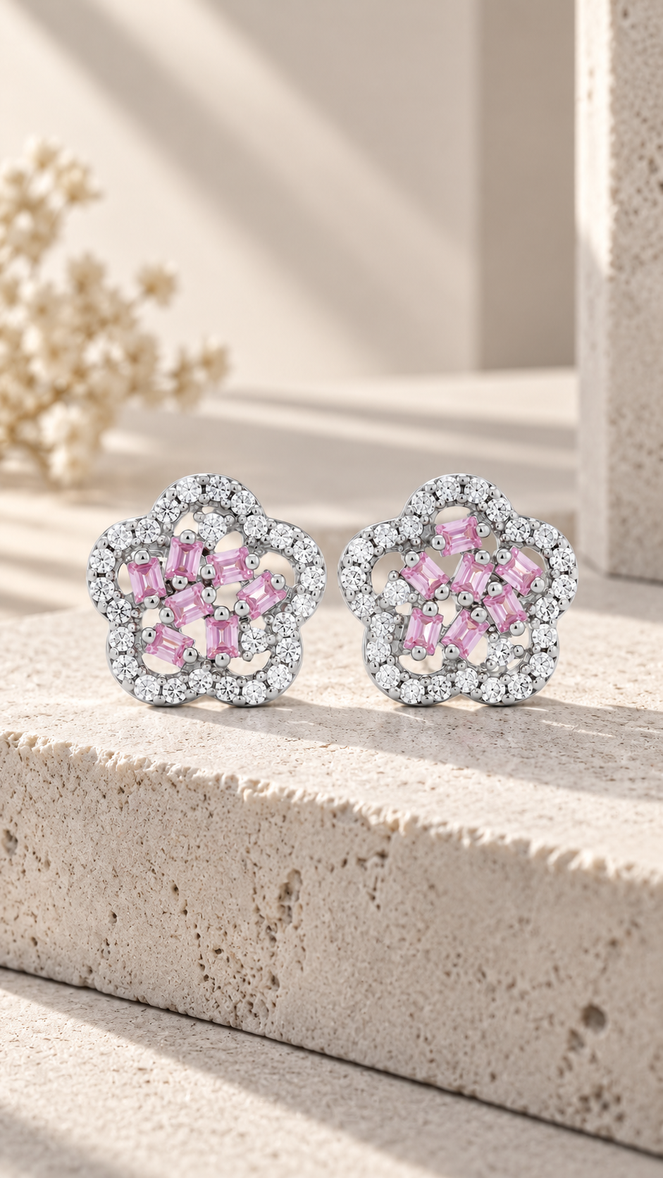 Silver Pink Earrings