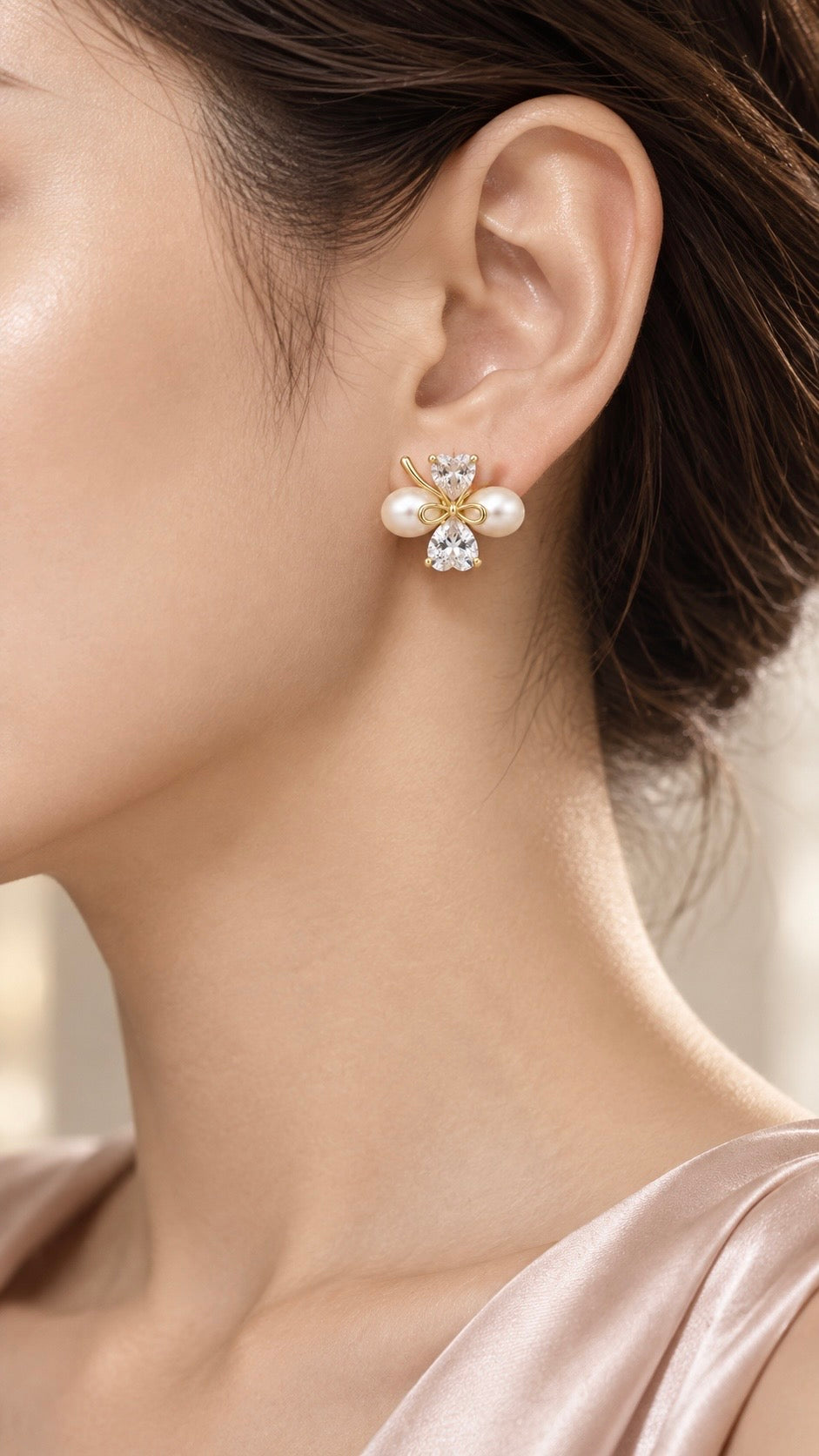 Pearl & Heart Bow Earrings