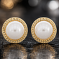 Elegant Gold Mother of Pearl Round Stud Earrings