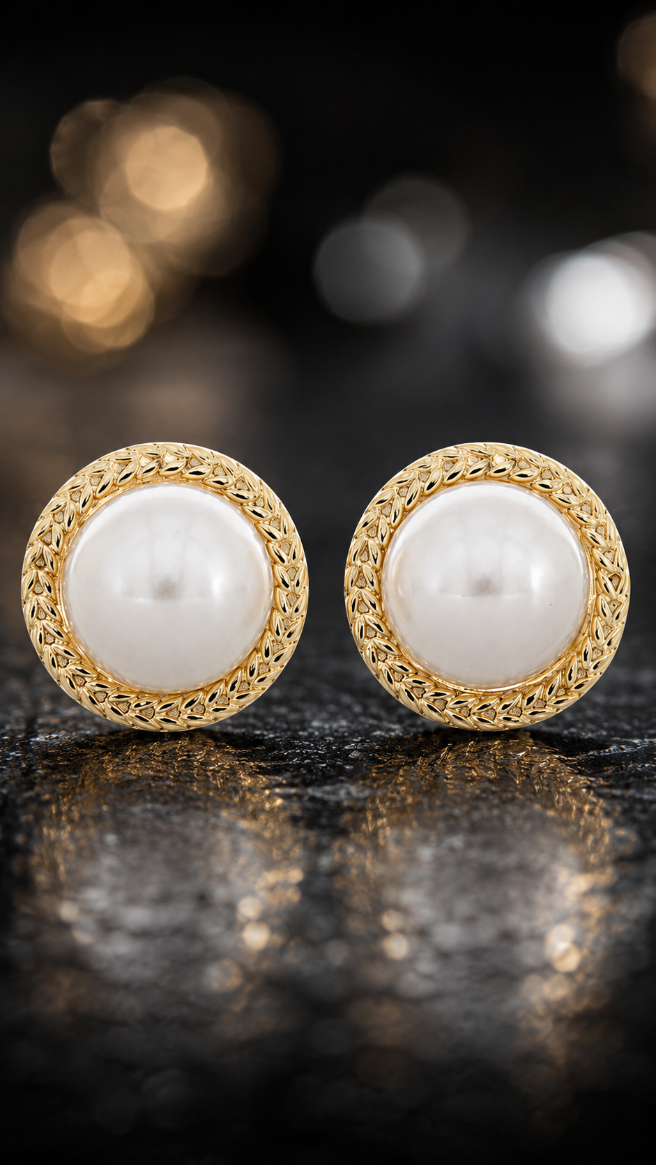 Elegant Gold Mother of Pearl Round Stud Earrings