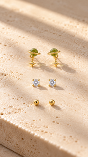 Green Planet Star, Solitaire Ball Earrings Set - Aaryahi Silver jewellery product photo
