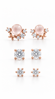 Pink Pearl Floral Solitaire Stud Earrings Set - Aaryahi Silver jewellery product photo
