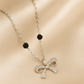 925 Silver Bow Mangalsutra Pendant Necklace for Women – Elegant CZ Crystal Design with Black Beads