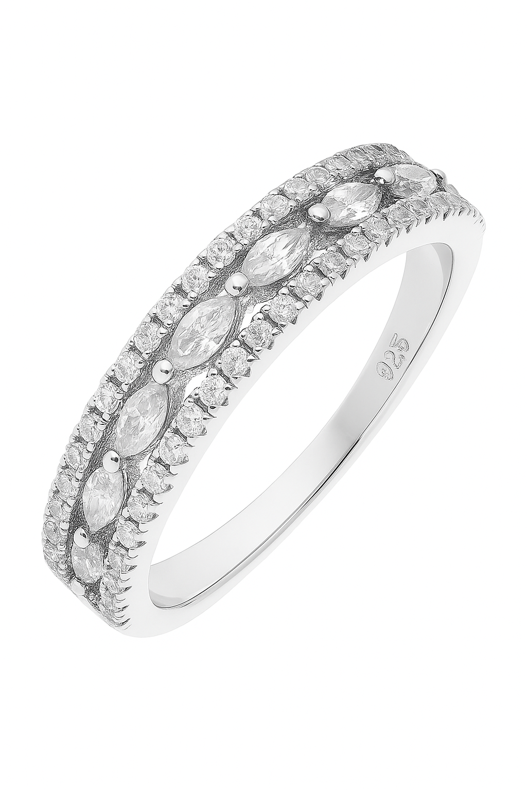 Elegant 925 Silver Dual Row Marquise Zircon Band Ring for Women – Stylish Party & Daily Wear Finger Ring