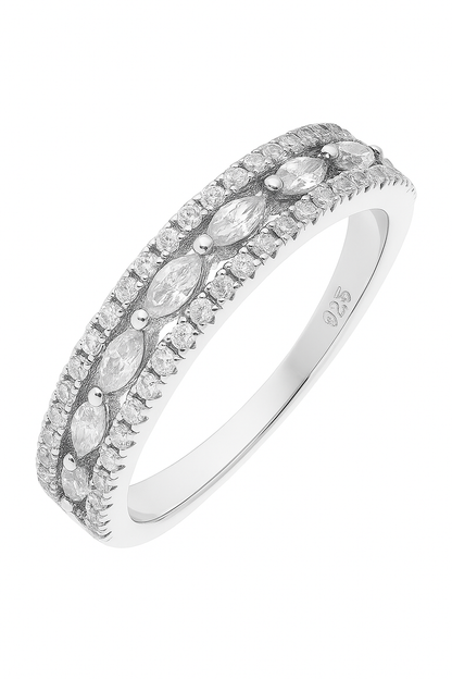 Elegant 925 Silver Dual Row Marquise Zircon Band Ring for Women – Stylish Party & Daily Wear Finger Ring