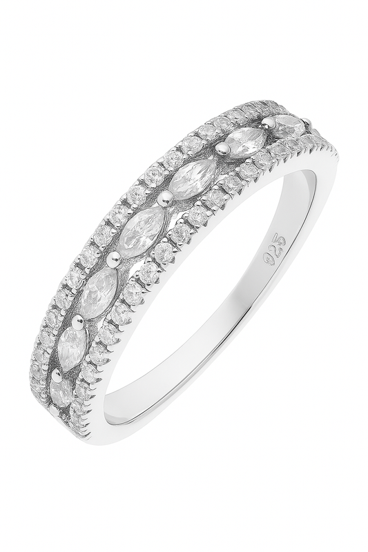 Elegant 925 Silver Dual Row Marquise Zircon Band Ring for Women – Stylish Party & Daily Wear Finger Ring