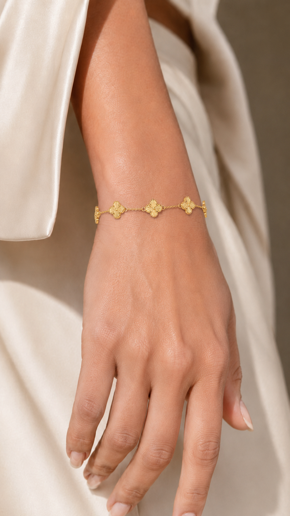 Gold Five Clover Floral Charm Bracelet