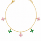 Gold-Plated Pink & Green CZ Floral Charm Bracelet