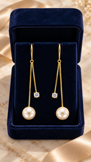 Pearl & CZ Drop Earrings - Aaryahi Silver jewellery product photo