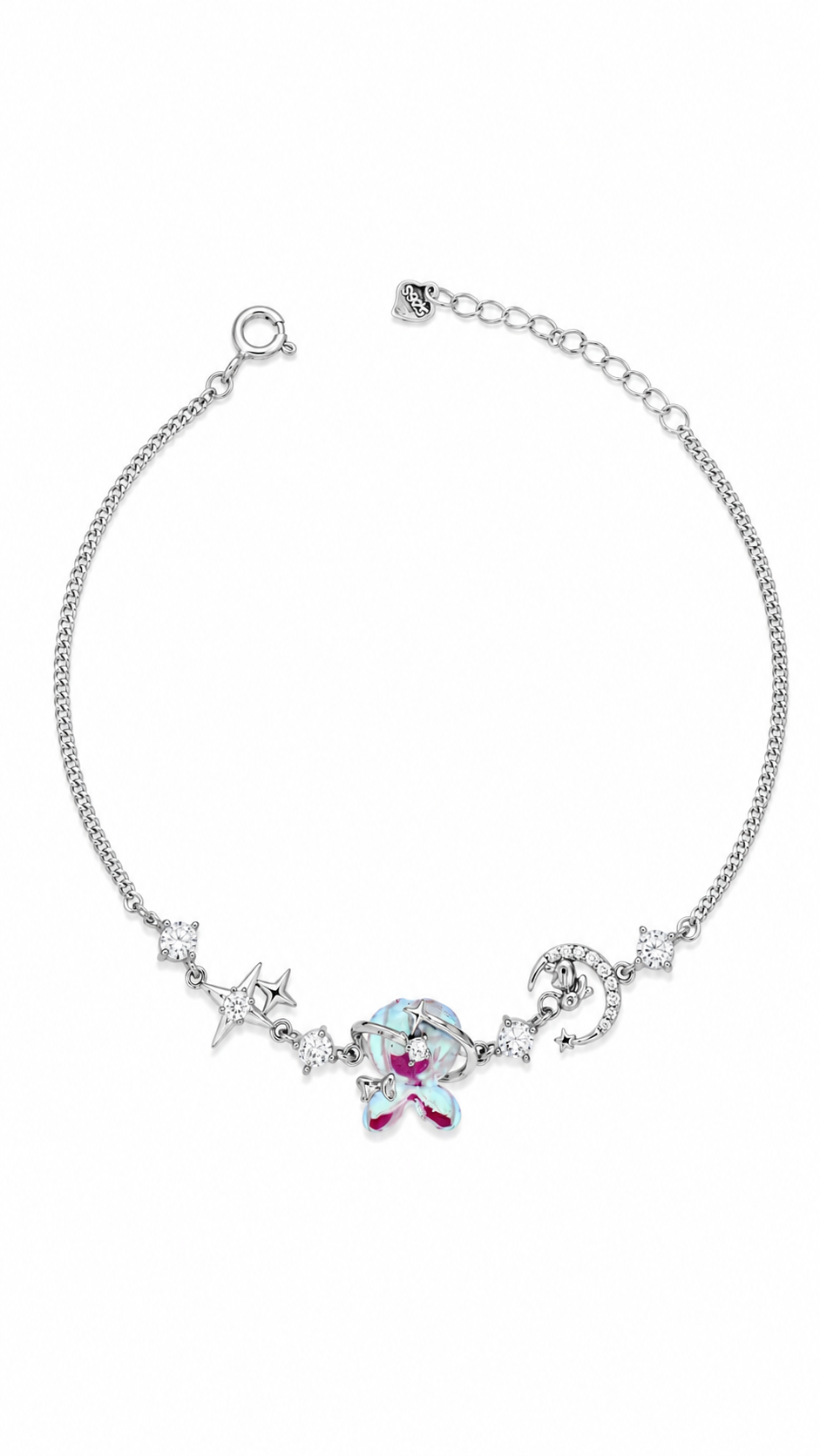 Silver Celestial Butterfly Moon & Star CZ Charm Bracelet