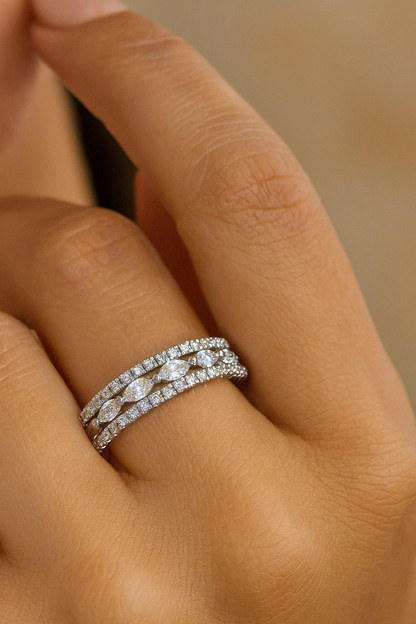 Elegant 925 Silver Dual Row Marquise Zircon Band Ring for Women – Stylish Party & Daily Wear Finger Ring