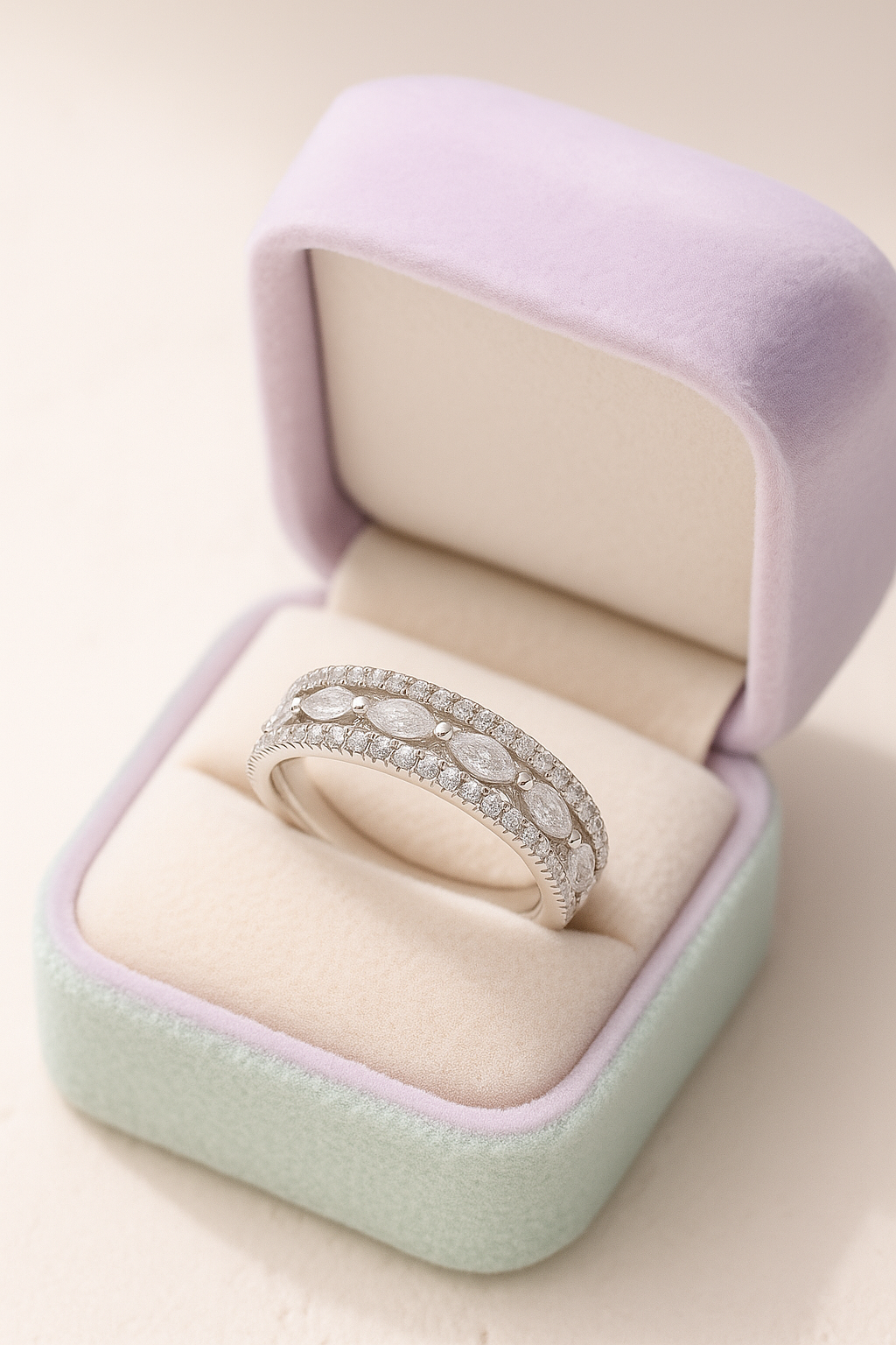 Elegant 925 Silver Dual Row Marquise Zircon Band Ring for Women – Stylish Party & Daily Wear Finger Ring