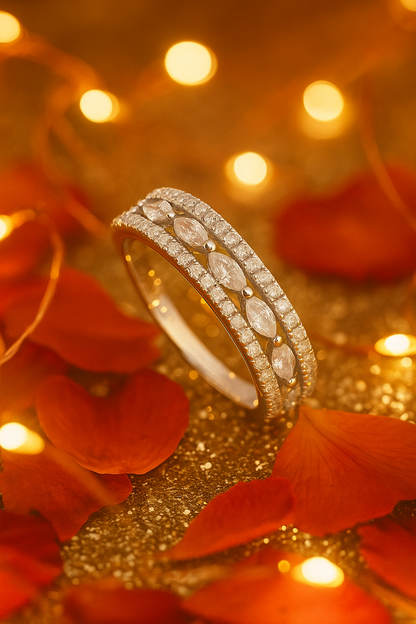 Elegant 925 Silver Dual Row Marquise Zircon Band Ring for Women – Stylish Party & Daily Wear Finger Ring