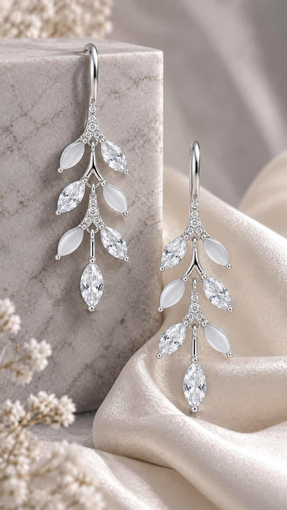 Marquise White Leaf  Drop Earrings