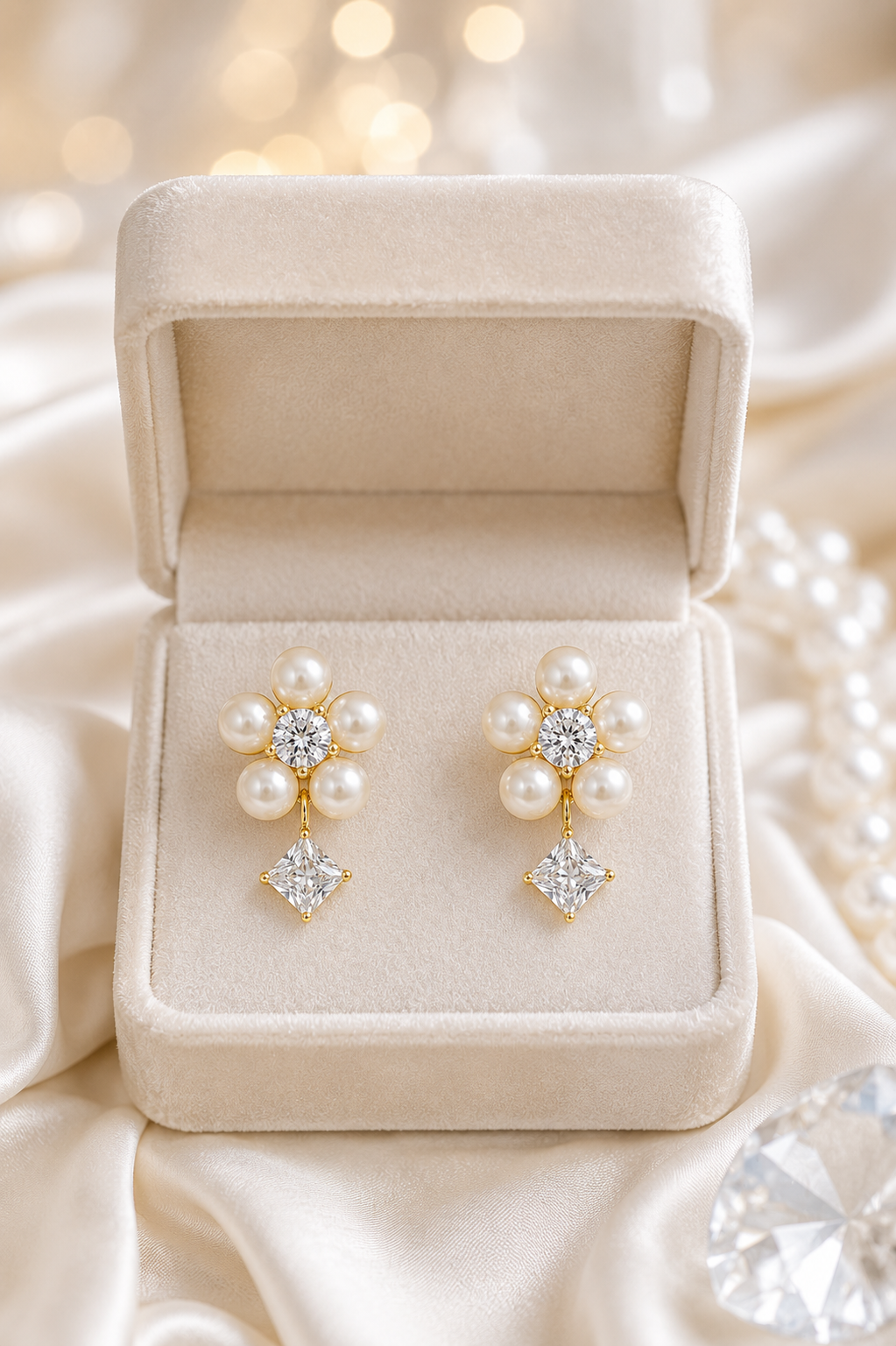 Pearl Princess-Cut Earrings