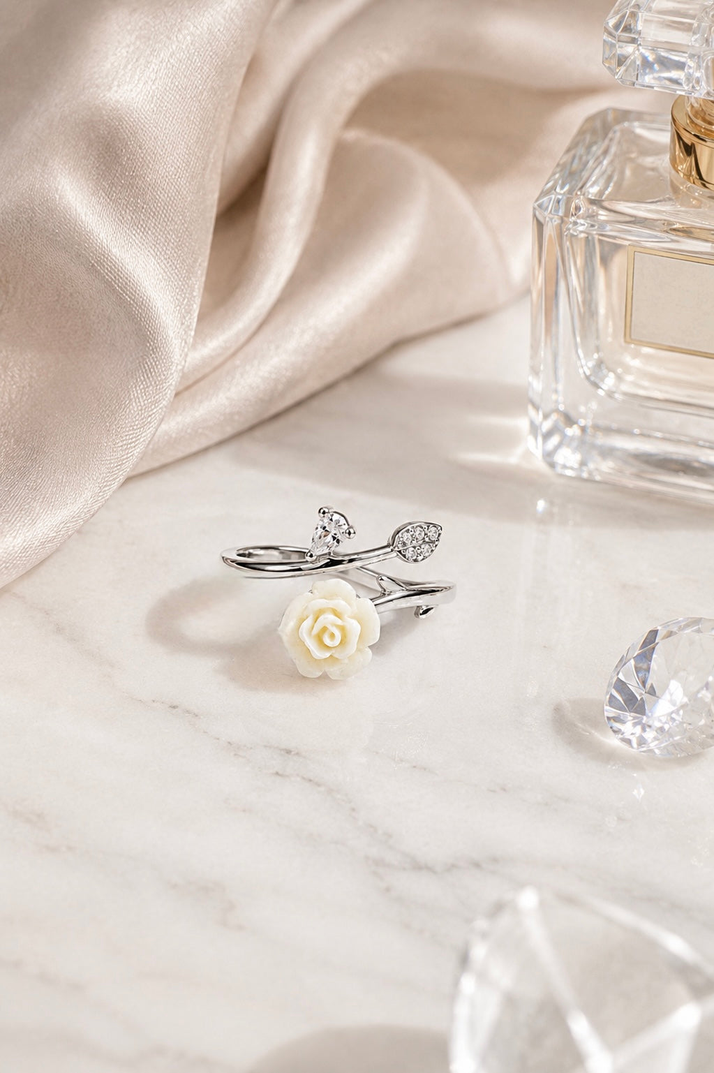 Rose & Leaf Open Ring