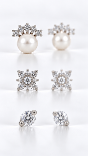 Pearl Crown, Floral Cluster Solitaire Stud Earrings Set – 3 Pairs - Aaryahi Silver jewellery product photo