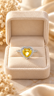 Silver Yellow Heart CZ Halo Ring