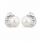 Silver Pearl & CZ Cat Stud Earrings for Women