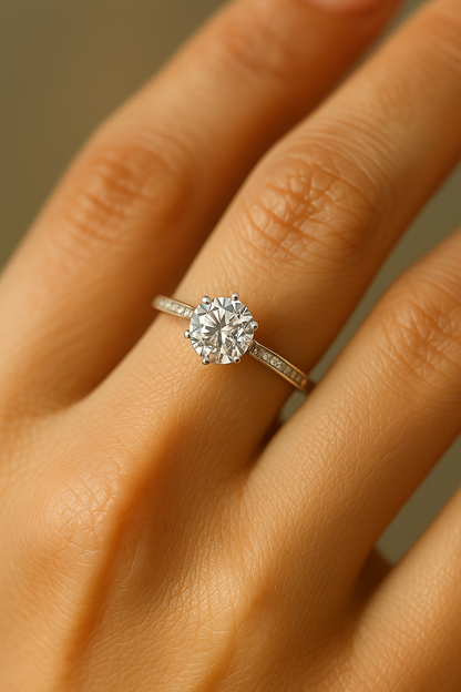 Elegant 925 Silver Solitaire Zircon Ring for Women – Classic Round Stone Finger Ring with Side Detailing