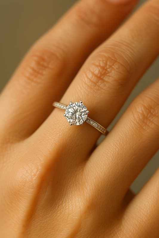 Elegant 925 Silver Solitaire Zircon Ring for Women – Classic Round Stone Finger Ring with Side Detailing