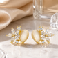Gold Floral CZ & Champagne Cat’s Eye Stud Earrings for Women