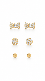 Bow, Round Cluster & Ball Stud Earrings Set - Aaryahi Silver jewellery product photo