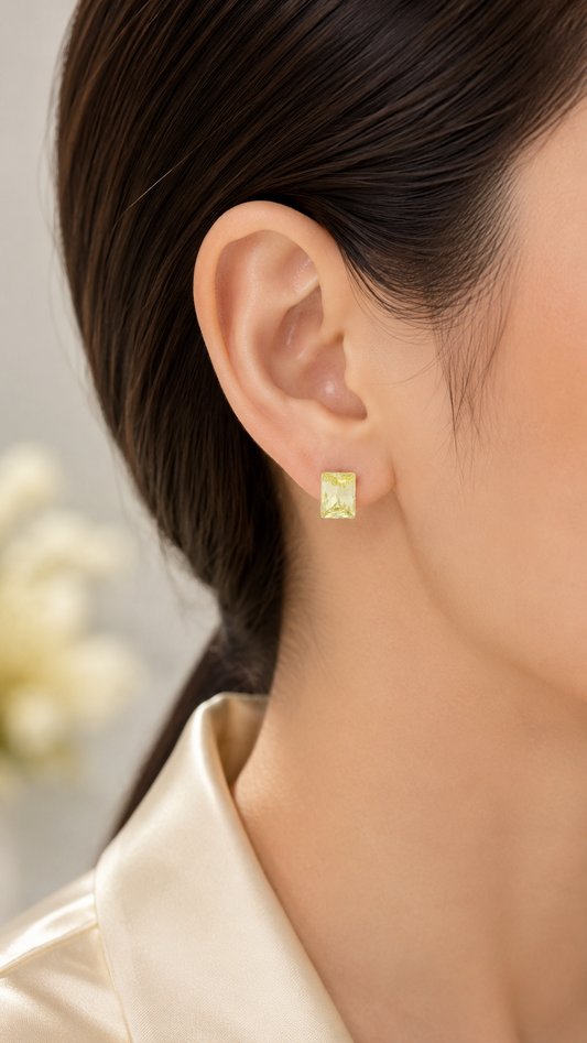 Yellow Rectangle Crystal Earrings