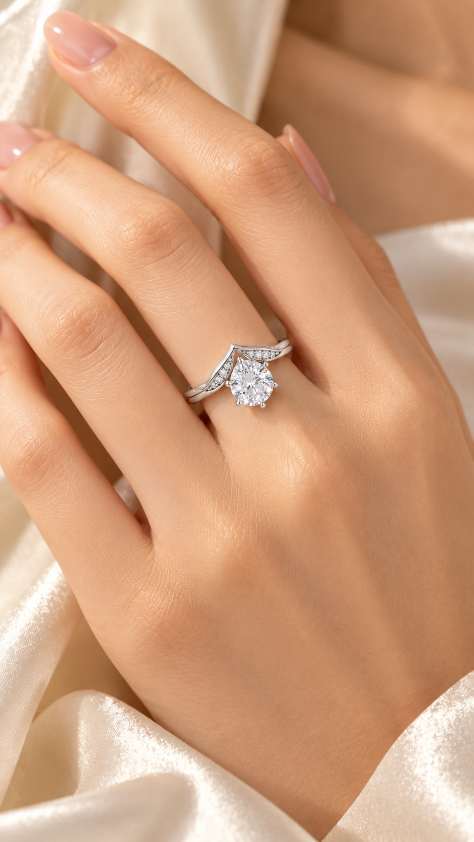 Silver CZ Pear Solitaire Adjustable Ring