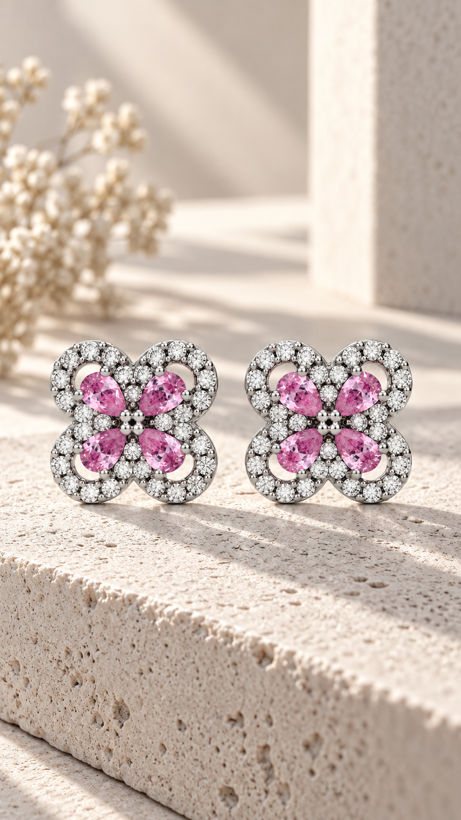 Silver Pink Earrings