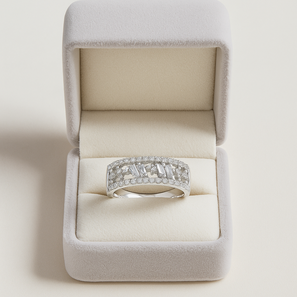 Intricate Baguette Cut Band Ring with Sparkling Detailing
