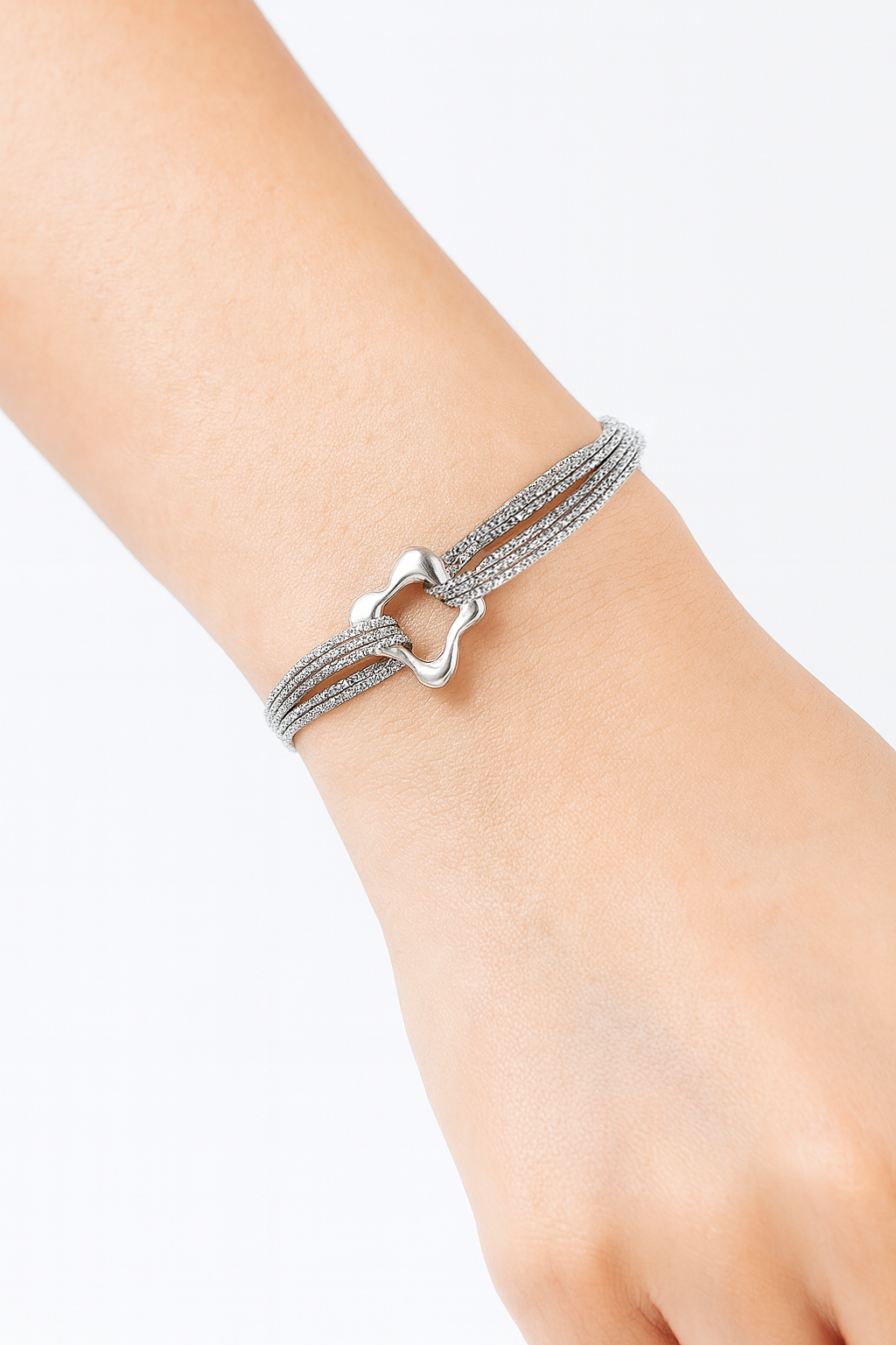 Silver Multi-Strand Knot Charm Bracelet for Women