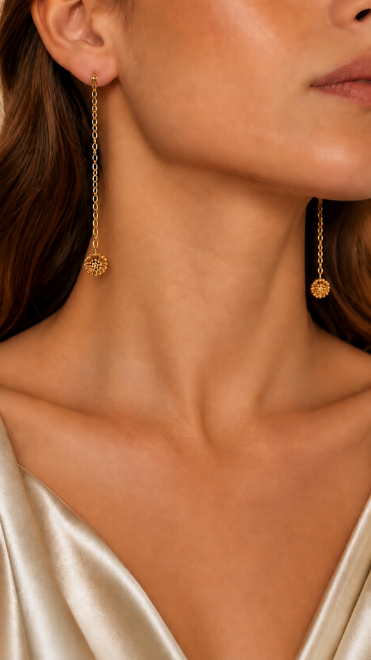 Long Chain Floral Ball Earrings